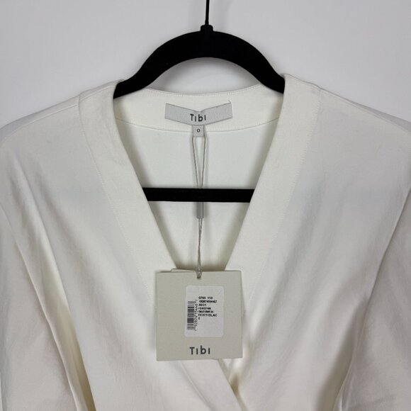 NWT Tibi Chalky Drape Dolman Sleeve Tie Waist Top Ivory Black Size 0 - Picture 7 of 10